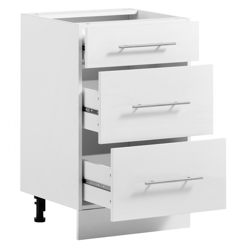 VEVOR Mobiletto Base Pronto per Montaggio con 3 Cassetti da Casa Bianco Mobiletto non Assemblato, Dimensioni Generali 500x475x815 mm, Chiusura Ammortizzata, per Cucina, Ufficio, Soggiorno, Bagno
