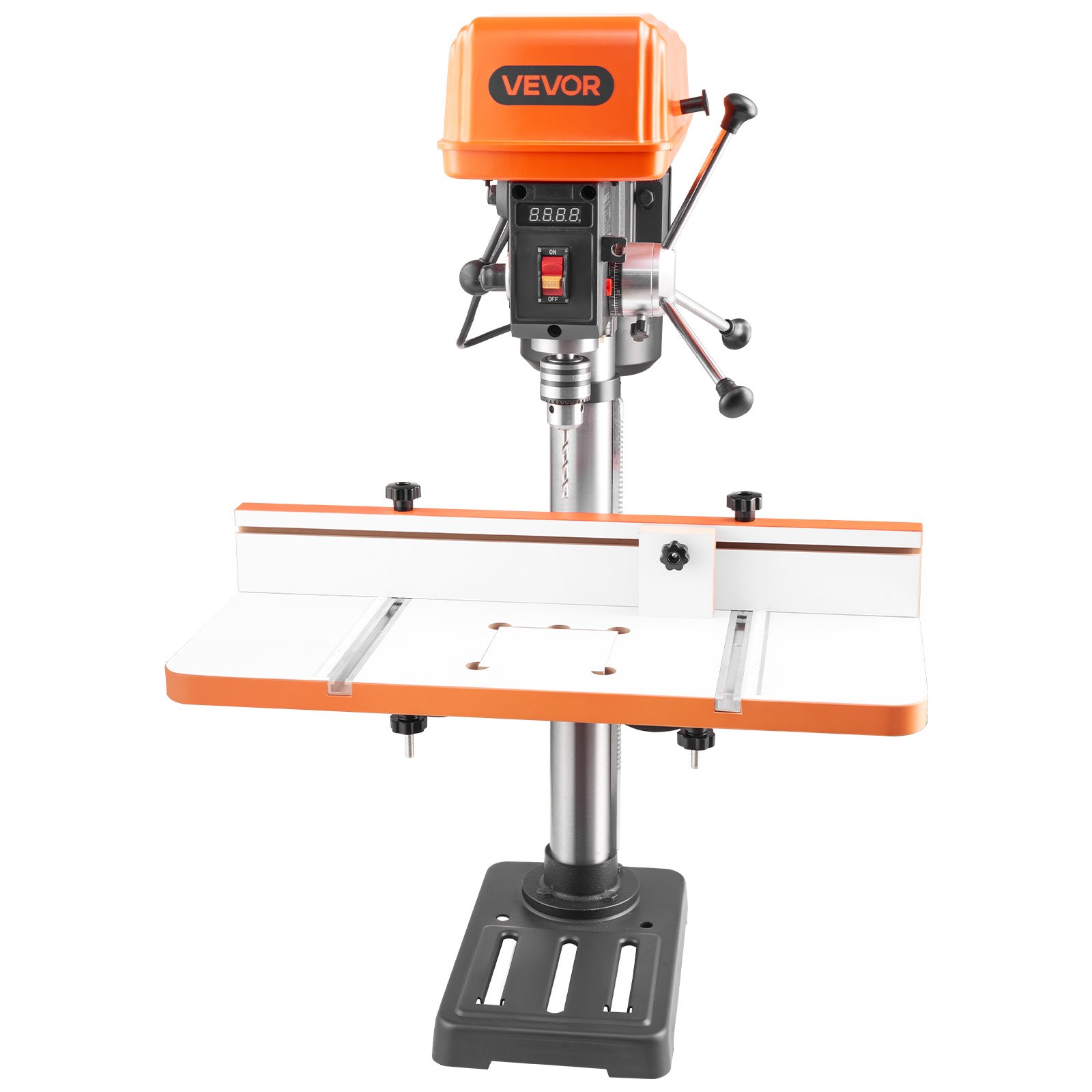 VEVOR Tavolo per Trapano a Colonna 605 x 300 mm, Tavolo per Fresatrice con Guida Regolabile e Blocco di Arresto, Scanalature a T Altamente Compatibili, Piano del Tavolo in MDF, Bilancia Integrata