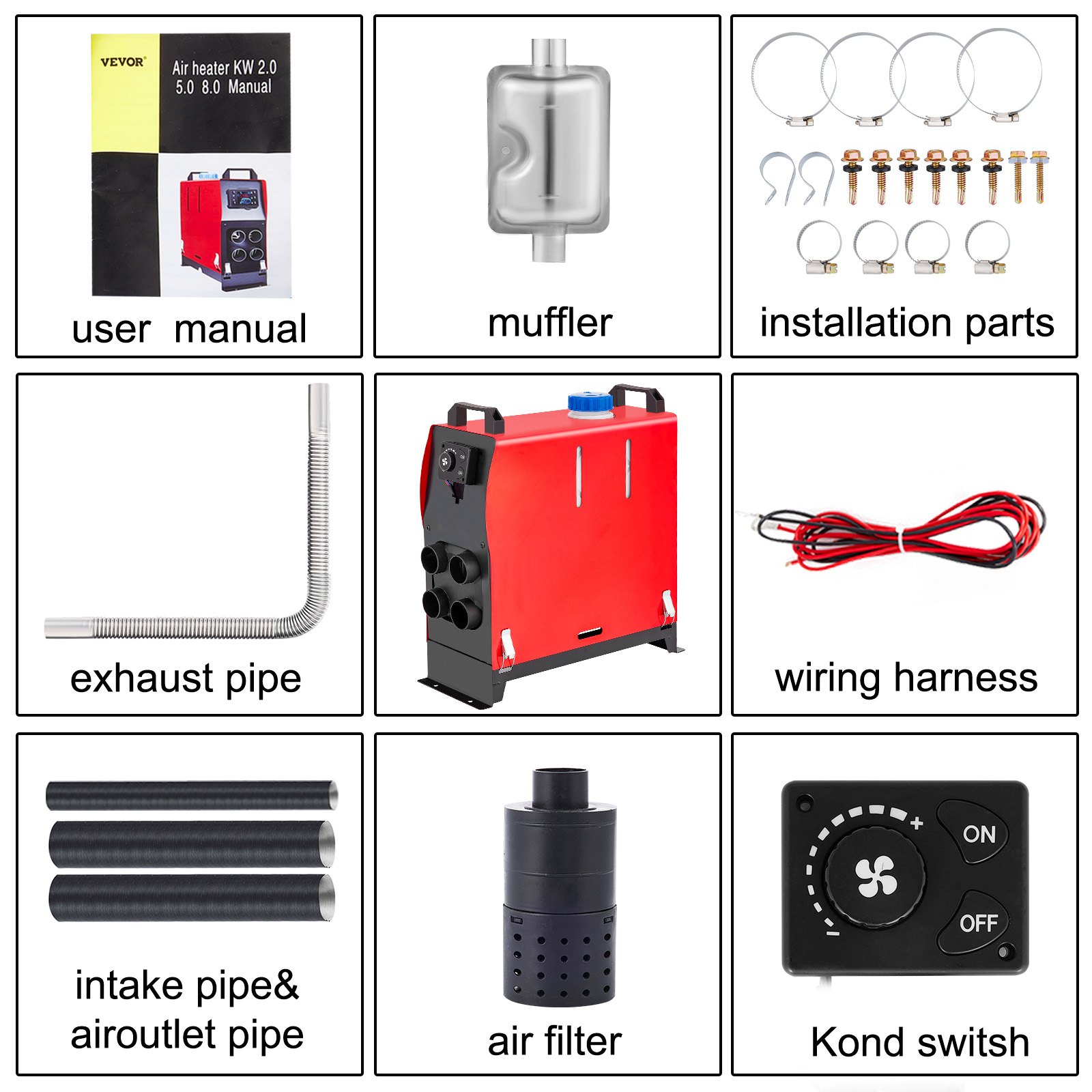 VEVOR Carburante Gasolio Riscaldatore d'aria Diesel 5KW con un Design Compatto 12V 5KW per Autocarri Barche Autobus Camper con Interruttore Digitale