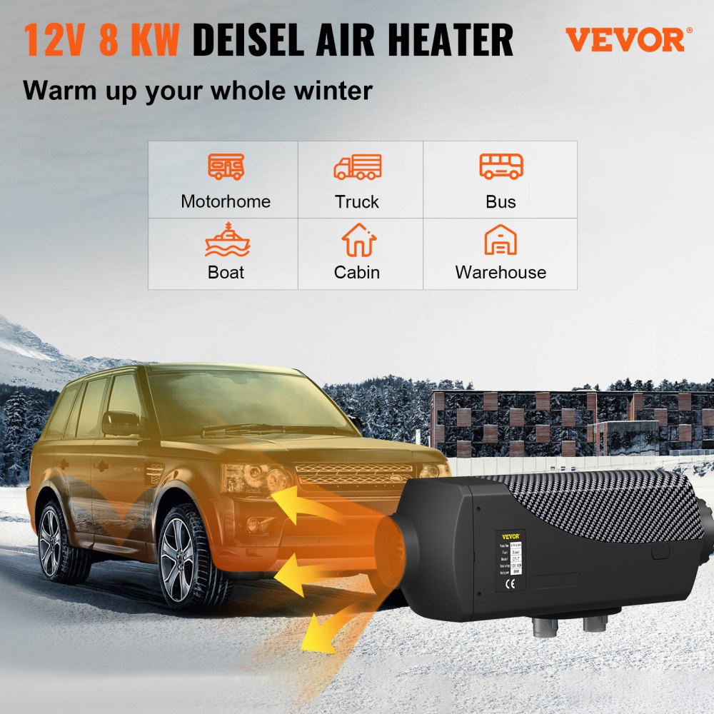 VEVOR Riscaldatore d’Aria Diesel, 12V 8KW di Riscaldatore di Parcheggio dell'Aria Diesel per Il Riscaldamento della Cabina di Veicoli Come Automobili, Autobus, Camper, Camion, Veicoli Tecnici, ecc.