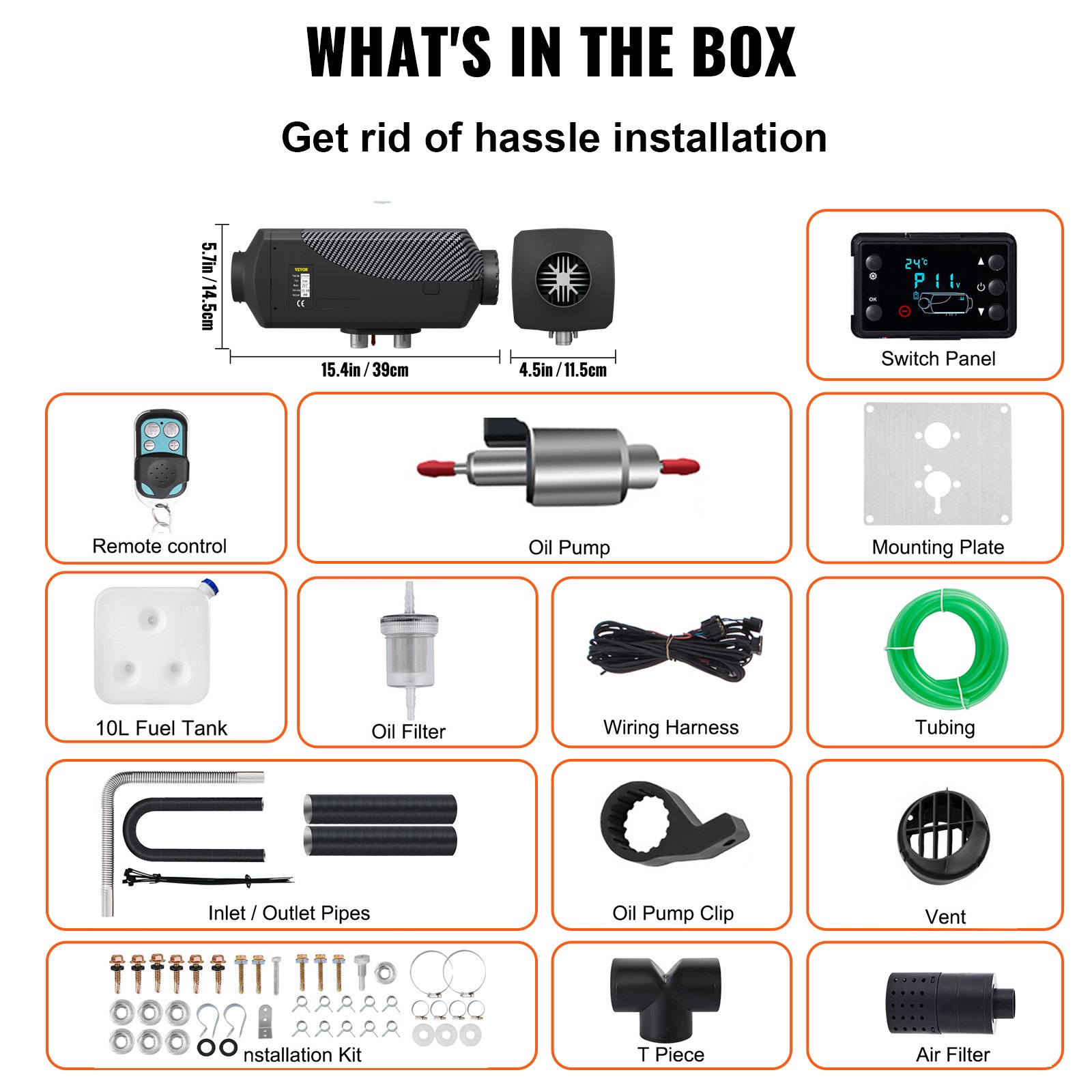 VEVOR Riscaldatore d’Aria Diesel, 12V 8KW di Riscaldatore di Parcheggio dell'Aria Diesel per Il Riscaldamento della Cabina di Veicoli Come Automobili, Autobus, Camper, Camion, Veicoli Tecnici, ecc.