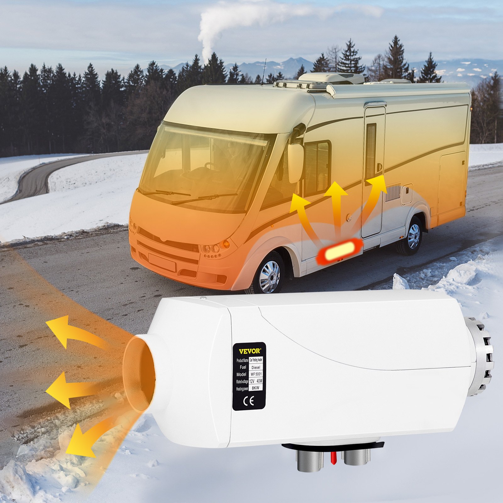 VEVOR Riscaldatore ad Aria Diesel, 12V 5KW Riscaldatore di Parcheggio dell'Aria Diesel per Riscaldare La Cabina di Vari Veicoli Come Automobili, Autobus, Camper, Camion, Veicoli di Ingegneria, ecc.