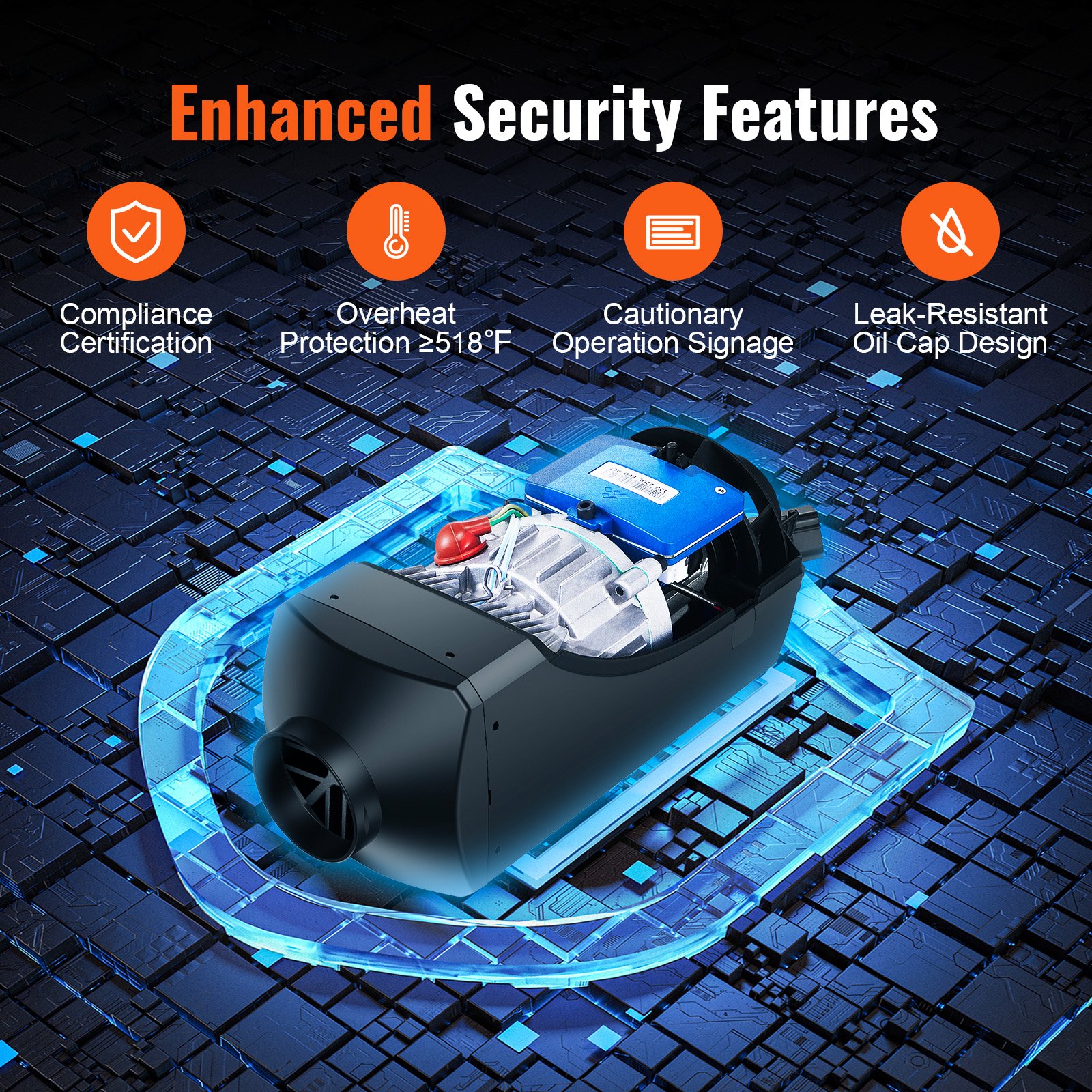 VEVOR Riscaldatore d'Aria Diesel per Auto Camper Camion RV 12V 2KW Temperatura Regolabile 8℃-36℃ Controllo Bluetooth, Riscaldatore da Parcheggio per Auto Consumo di Carburante 0,12-0,26L/h BTU 10-15m²