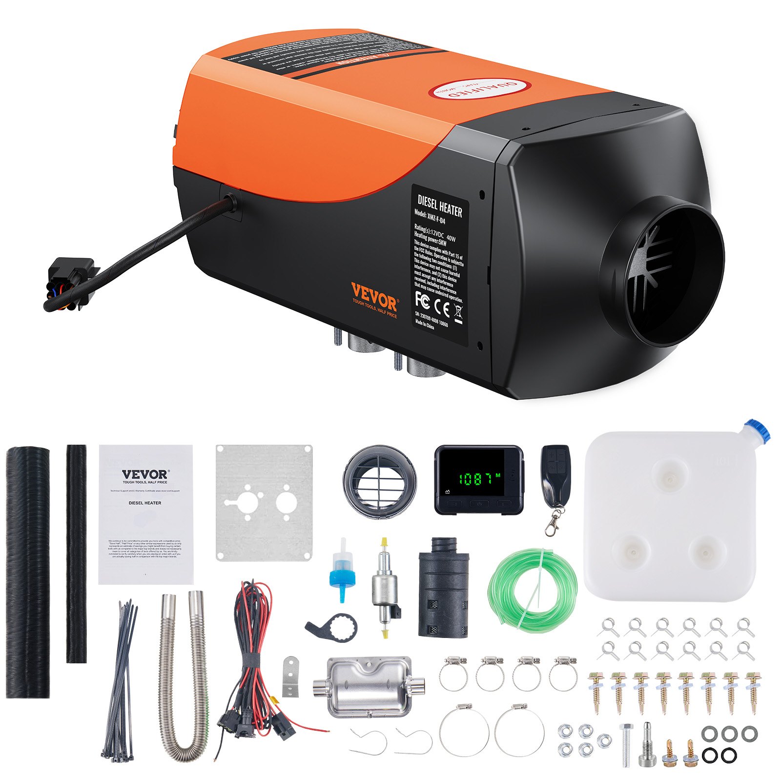 VEVOR Air Diesel Heater, 12V 5kW, Air Diesel Heater, 0.12-0.52 L/hr. Diesel heater with LCD display and remote control. Suitable for buses, trucks, etc.