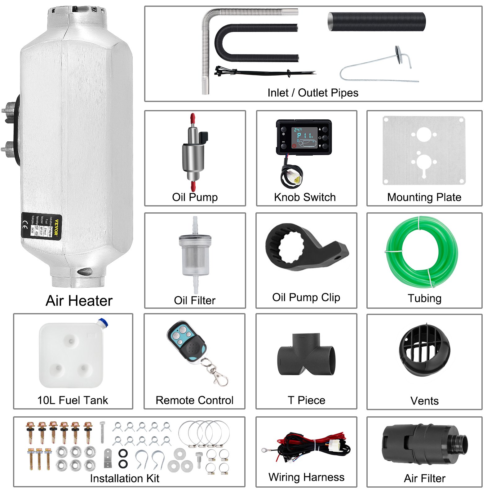 5kw 12v Diesel Air Heater Tank Aluminio Riscaldatore Parcheggio Termostato