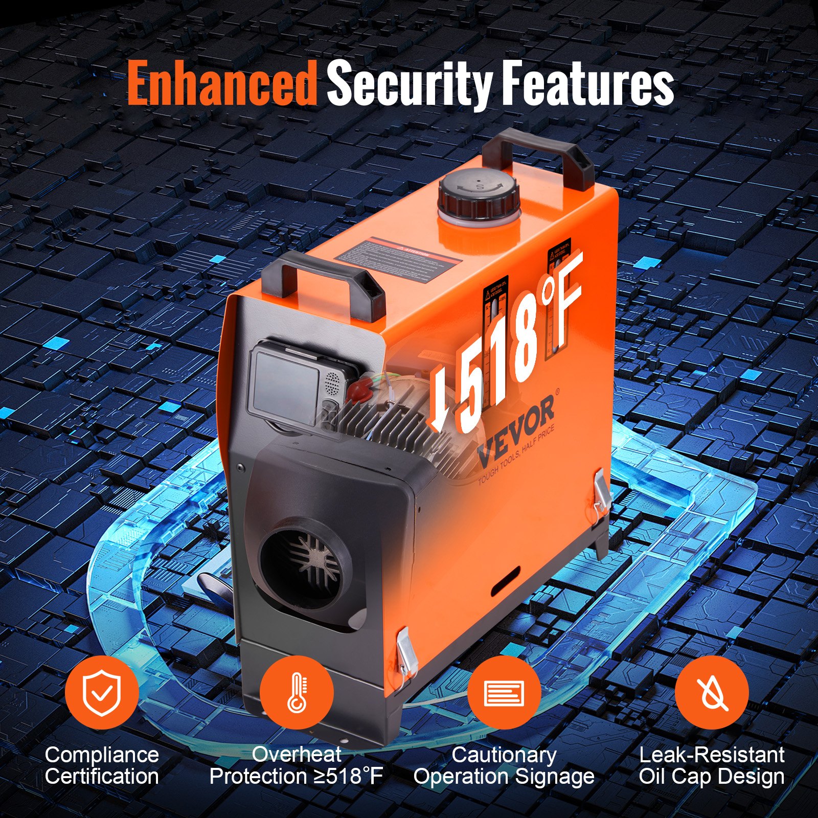 VEVOR Riscaldatore d'Aria Diesel All-in-One per Auto Camper Camion RV 12V 5KW Temperatura Regolabile 8℃-36℃ Controllo Bluetooth, Riscaldatore da Parcheggio per Auto Consumo di Carburante 0,16-0,52L/h