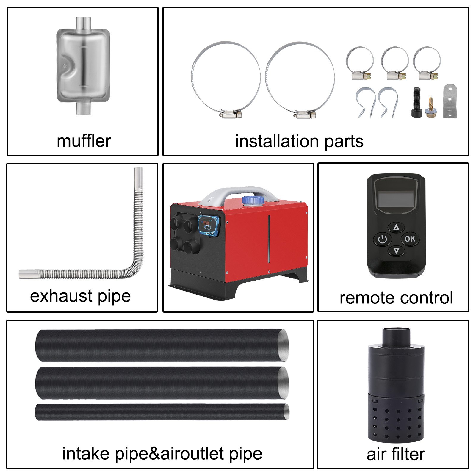 VEVOR Carburante Gasolio Riscaldatore ad Aria Diesel 5KW Riscaldamento da Parcheggio 12V Mini Riscaldatore con 4 Prese d'aria Riscaldatore Diesel