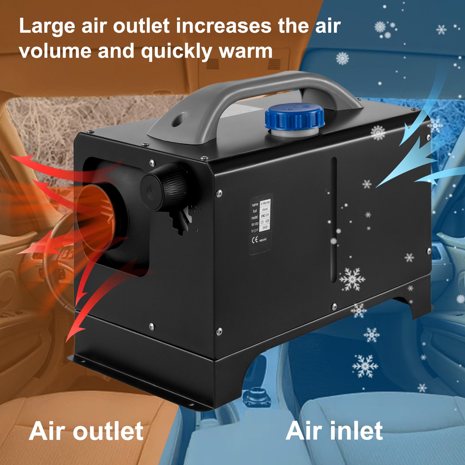 Vevor Riscaldatore Di Parcheggio Aria Diesel Integrata 8kw Manopola Telecomando