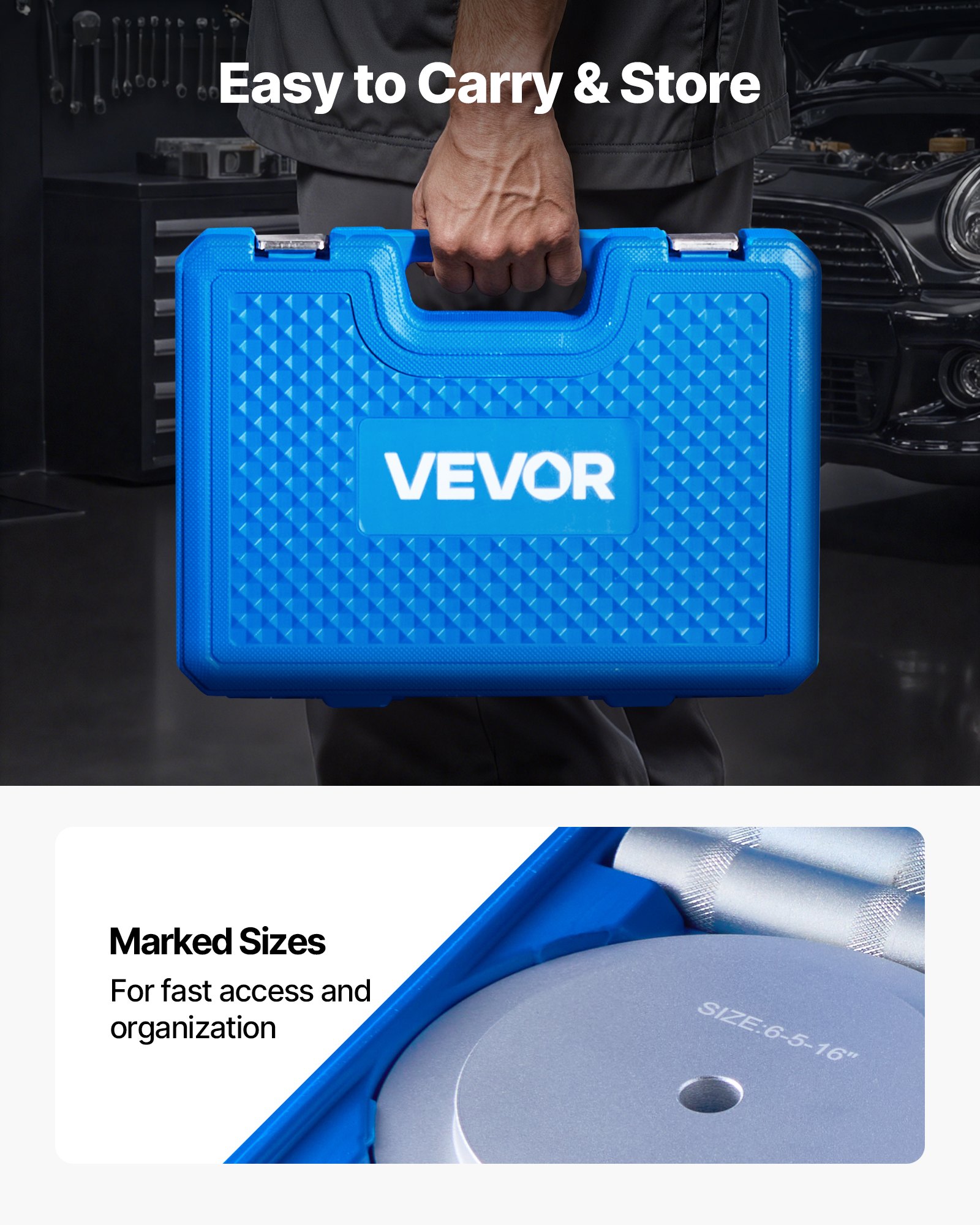 VEVOR Set di Estrattori Separatori per Cuscinetti, 7 Pezzi con 5 Boccole, Albero Maniglia e Asta di Prolunga, Kit di Utensili per Guida Boccole per Installazione e Rimozione per Impieghi Gravosi