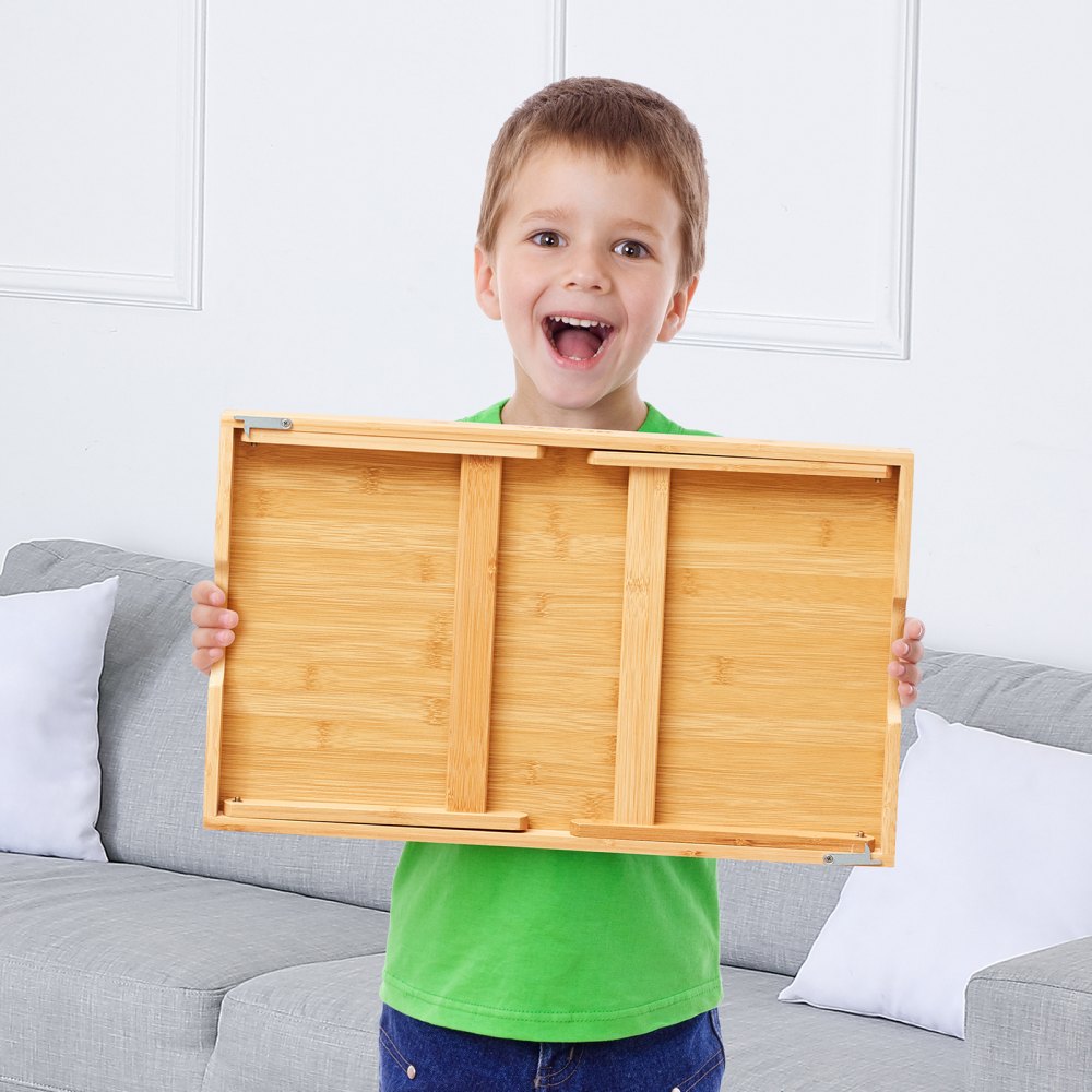 VEVOR Vassoio da Letto per Colazione Pieghevole Vassoio da Portata Gambe Pieghevoli Tavolino da Letto Multifunzione in Bambù Pannello MDF 50x30 cm, Tavolino da Letto per Colazione Tavolino di Lettura