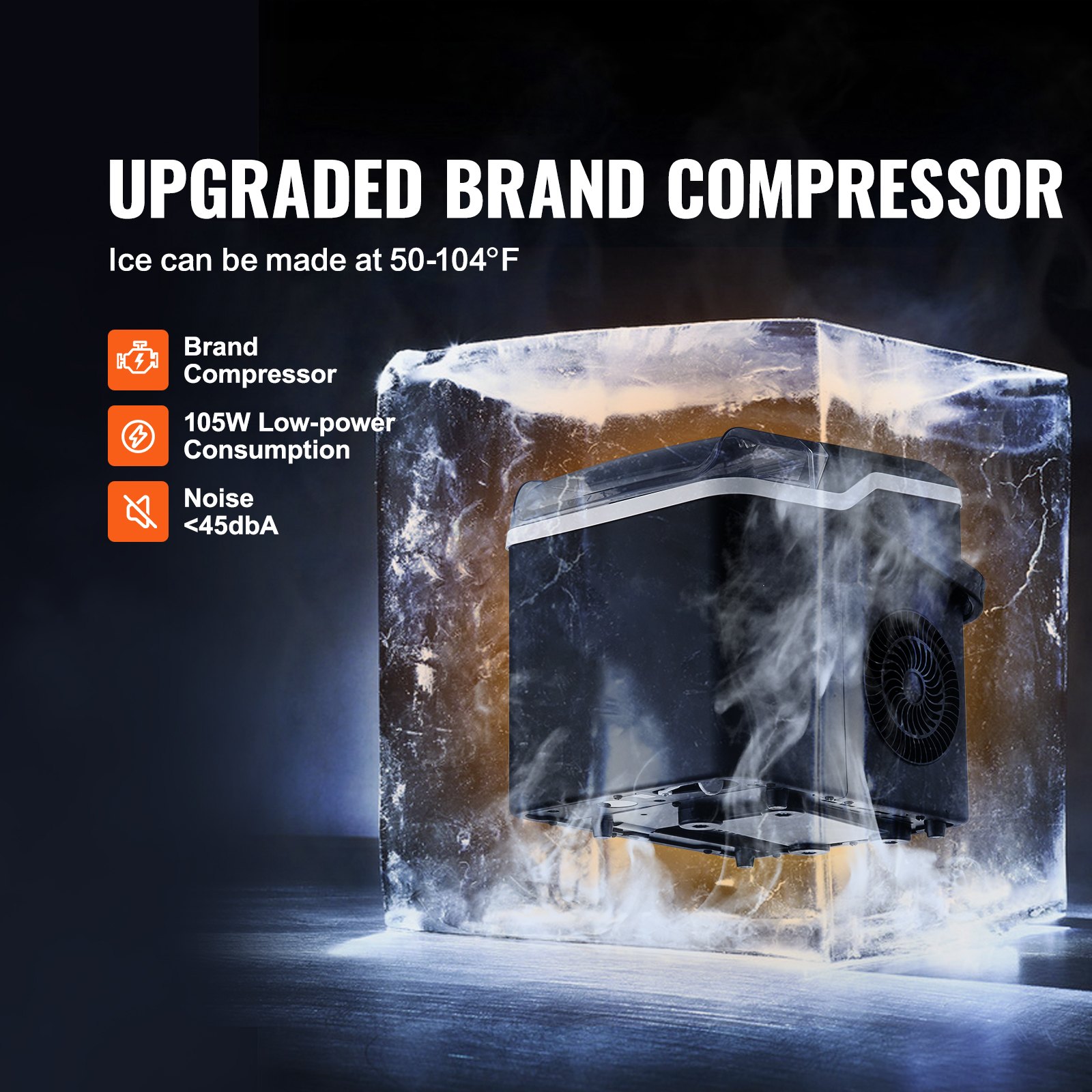 VEVOR Macchina per Ghiaccio da Banco Portatile Compressore 150W Ghiaccio a Forma di Pallottola Produttività 11,79kg/24H ca., Macchinetta di Ghiaccio Portatile Capienza 0,59kg, Macchina per Ghiaccio