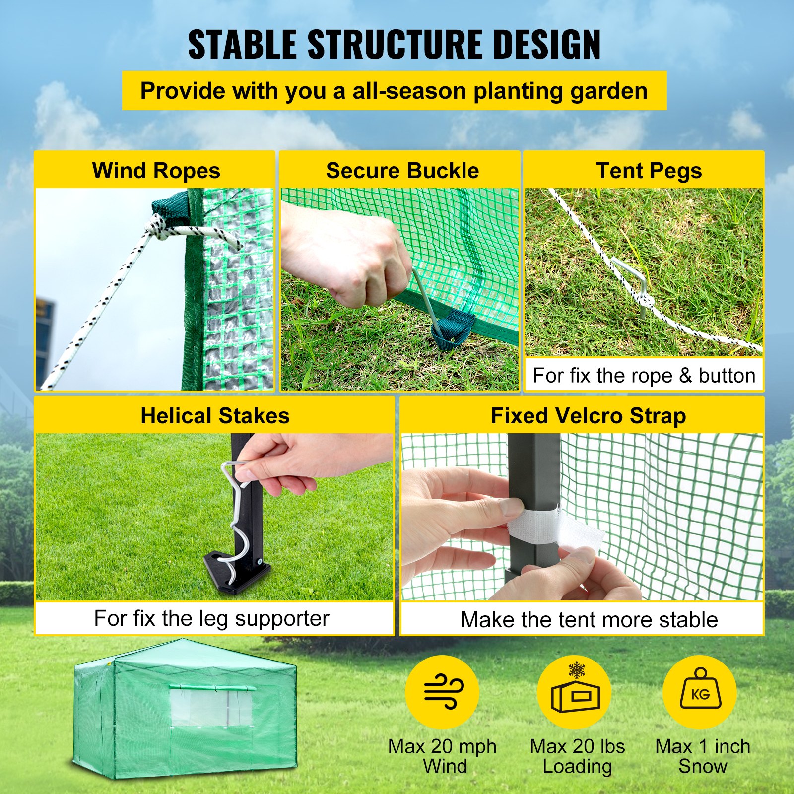 VEVOR Serra Portatile 3,66 x 2,44m da Giardino Telaio Pop-up per Piante Verdure Fiori in PE Plastica, Telo di Serra Portatile da Orto con Porta Finestre Arrotolabile Area Copertura 9,93m2 per Piante