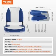 VEVOR Sedile da Barca Pieghevole, Sedile per Imbarcazioni con Schienale Basso Imbottitura in Spugna Alta Densità, Sedile per Barca Impermeabile per Crociere in Motoscafo Barca da Pesca 48,5x41x48cm