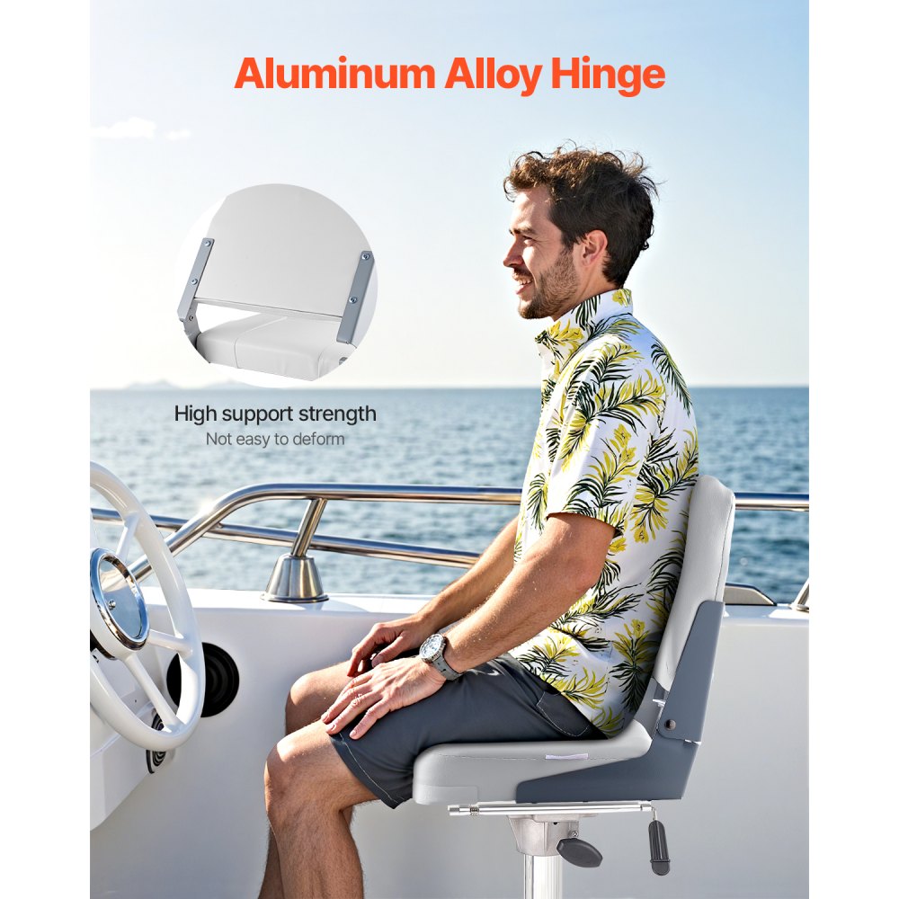 VEVOR Sedile 1 pz per Barca con Schienale Basso Sedile per Barca da Pesca Pieghevole con Cuscino in Spugna Pelle in PVC Impermeabile, Cerniere in Lega di Alluminio, Sedile per Yacht Barche Bianco