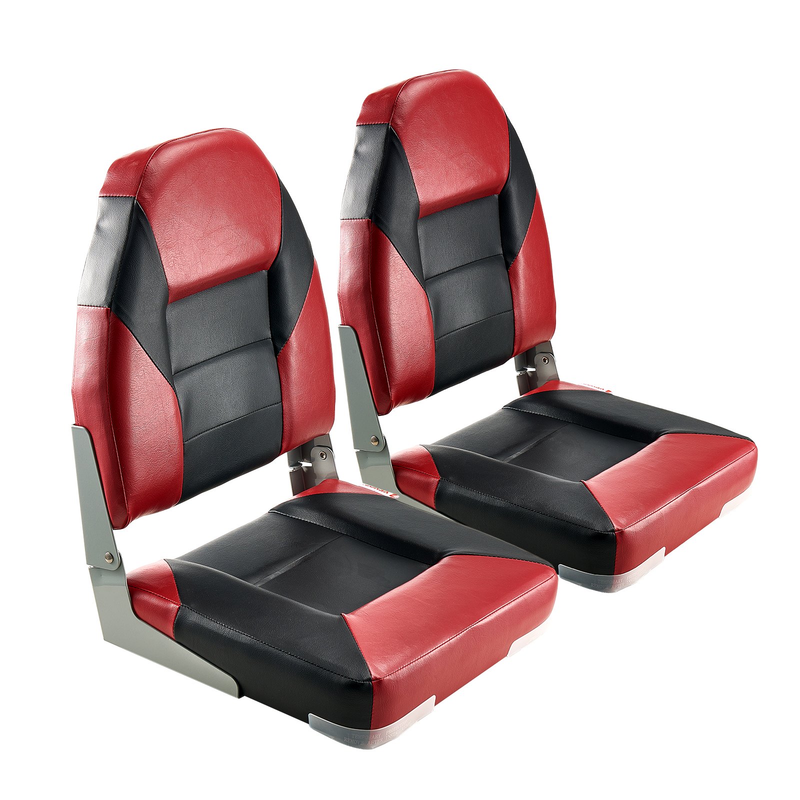 VEVOR 2 pcs. Boat Seat, Boat Chair with High Backrest, Foldable Fishing Boat Seat with Thick Sponge Cushion & Waterproof PVC Leather, Aluminum Alloy Hinges, Black & Red