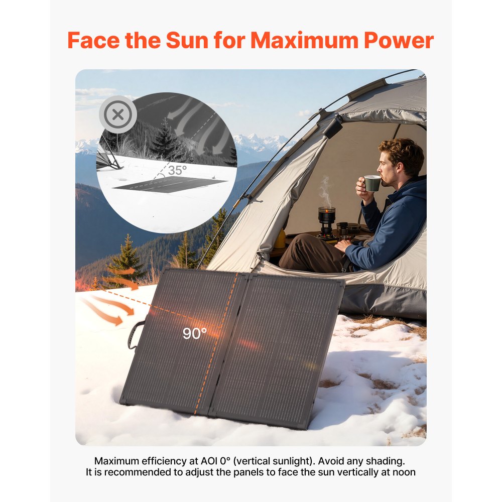 VEVOR Pannello Solare Pieghevole da 100 W con Telaio, Pannello Fotovoltaico Monocristallino Portatile Tipo N da 16 BB, Caricabatterie Solare IP67 Impermeabile con Controller PWM da 30 A Uscita MC4