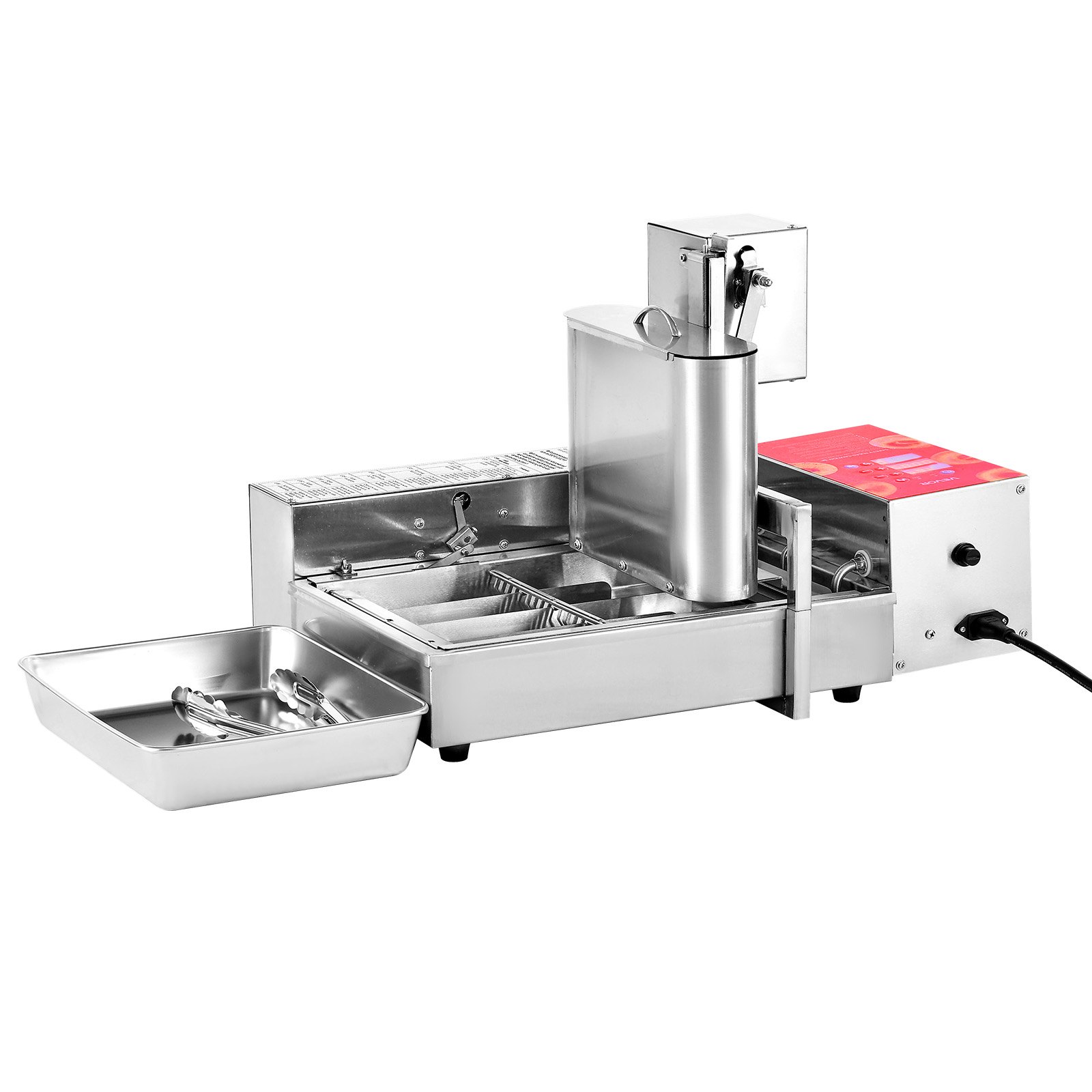 VEVOR Macchina Automatica per Ciambelle Commerciale Friggitrice per Ciambelle Resa 240 pezzi / ora Capienza 4 File in Acciaio Inossidabile Controllo Intelligente da Tavolo Potenza Nominale 2000 W