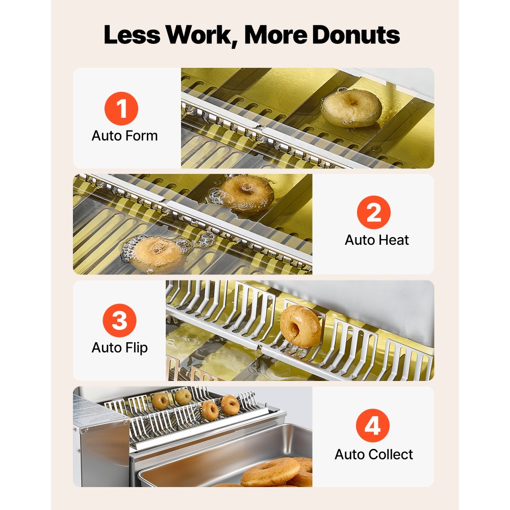 VEVOR Macchina Automatica per Ciambelle Friggitrice per Ciambelle Resa 360 pezzi/h Macchina Commerciale da Forno 6 File in Acciaio Inossidabile Controllo Intelligente a Forma di Anello