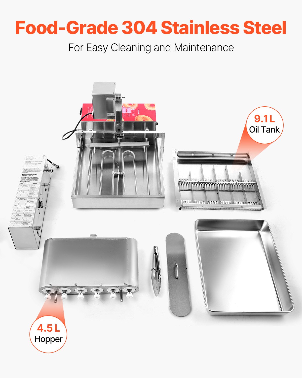 VEVOR Macchina Automatica per Ciambelle, Attrezzatura Commerciale per Ciambelle a 6 File, Macchina in Acciaio Inox Intelligente per Ciambelle Elettrica ad Alta Potenza da 360 Pezzi Ogni Ora