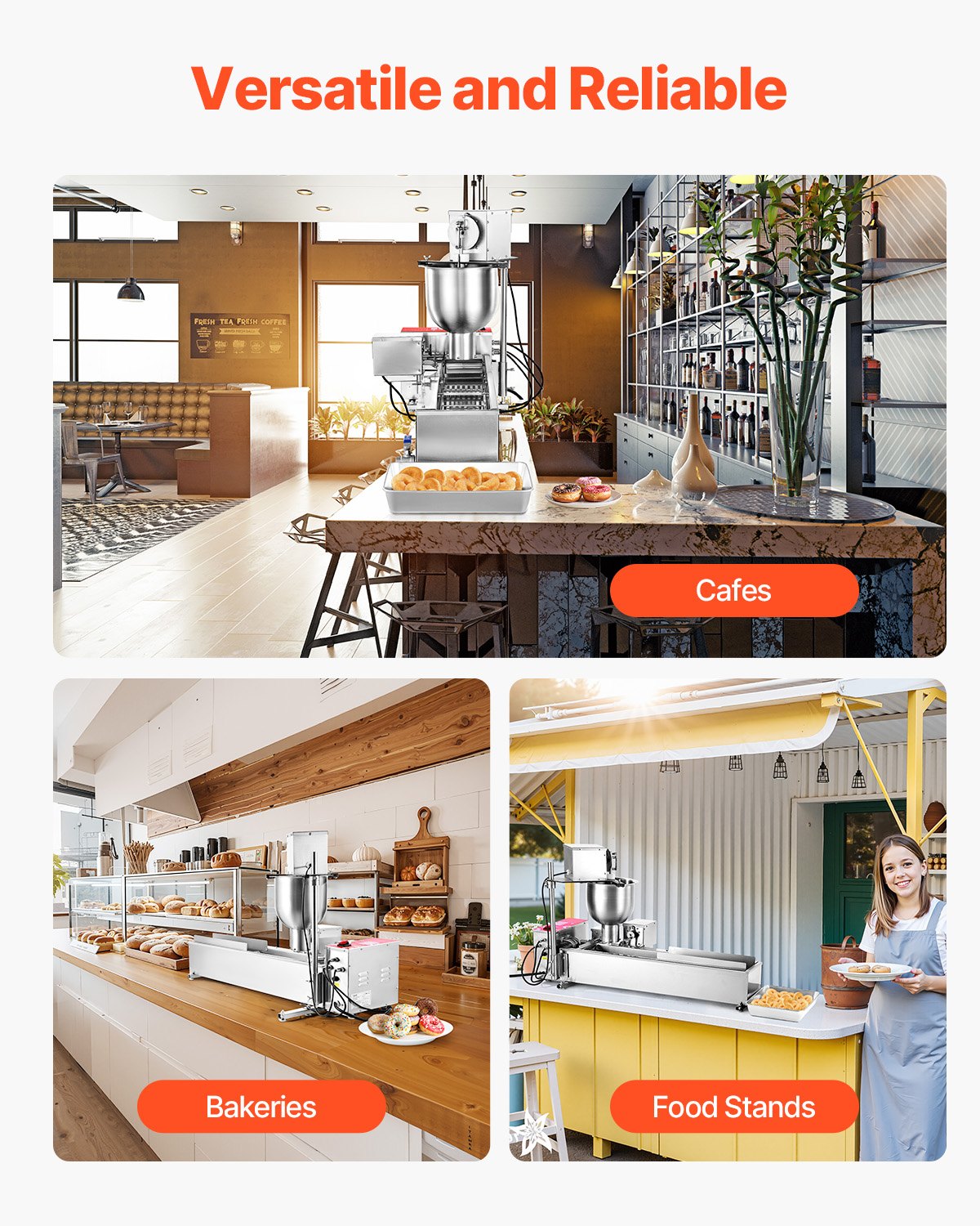 VEVOR Macchina Automatica per Ciambelle, Attrezzatura Commerciale per Ciambelle a 1 Fila, Macchina in Acciaio Inox Intelligente per Ciambelle con Stampi da 3 Dimensioni 90 Pezzi Ogni Ora