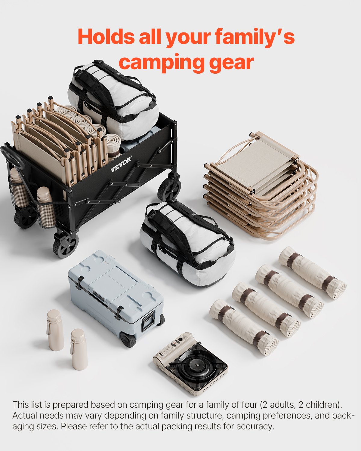 VEVOR Carrelli Pieghevoli da 120 L Capacità di Peso 102,06 kg Carrello Multiuso per Esterni Resistente con Ruote per Tutti Terreni, Maniglia Regolabile, per Spiaggia, Alimentari, Giardino, Nero