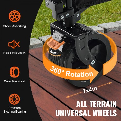 Carrello Pieghevole 3 In 1 Da 120 L – Ruote All-terrain 360°, Portata 360 Lb, In Tessuto Oxford 600D, Per Campeggio E Giardino