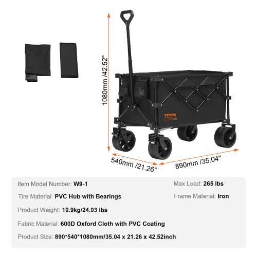 Carrello Pieghevole Con Ruote 360° | Resistente In Acciaio Inox | Per Campeggio, Pesca, Spesa E Giardino | Include Copertura Protettiva | Colore Nero