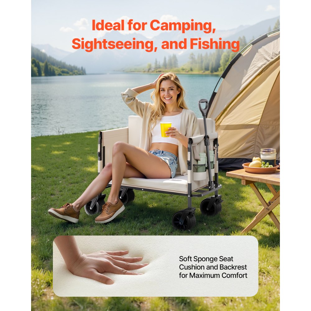 VEVOR Carrello Pieghevole 970 x 580 x 670 mm Carrello Portaoggetti per Giardino Che Si Trasforma in Panca, Capacità di Peso 249,48 kg  con Maniglia Regolabile per Spesa, Campeggio, Giardinaggio