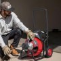 VEVOR Drain Cleaner Machine 22m x 13mm, Auto Feed Sewer Snake Auger on Wheels, Portable Drain Cleaning Machine with 4 Cutters & Air-activated Foot Switch for 50mm to 150mm Pipes
