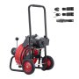 VEVOR Drain Cleaner Machine 22m x 13mm, Auto Feed Sewer Snake Auger on Wheels, Portable Drain Cleaning Machine with 4 Cutters & Air-activated Foot Switch for 50mm to 150mm Pipes