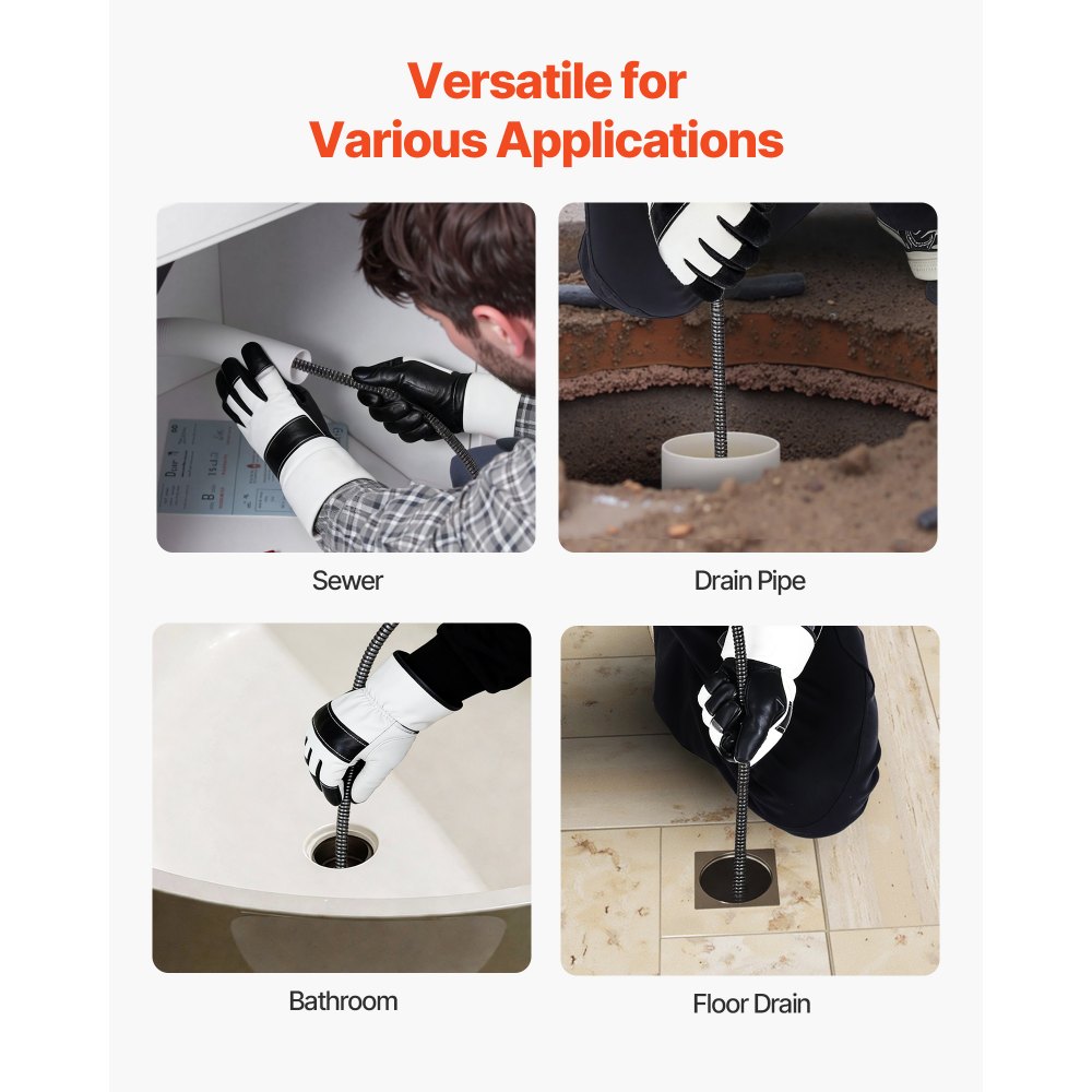 VEVOR Sturatubi Elettrico 30 m x 9,5 mm, Sonda per Fognature con Avanzamento Automatica su Ruote Portatile, 4 Lame e Interruttore a Pedale, per Tubi con Diametro da 5 a 10 cm, per Scarichi e Lavandini