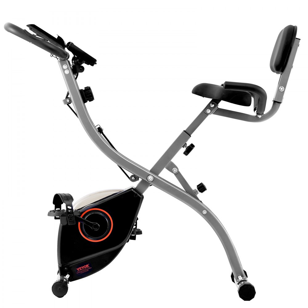 VEVOR Cyclette Pieghevole, Cyclette Pieghevole da Fitness  Comodo Cuscino del Sedile, Monitor LCD, Cyclette con Resistenza Magnetica Regolabile, Cyclette Verticale da Interno per Allenamento Interno