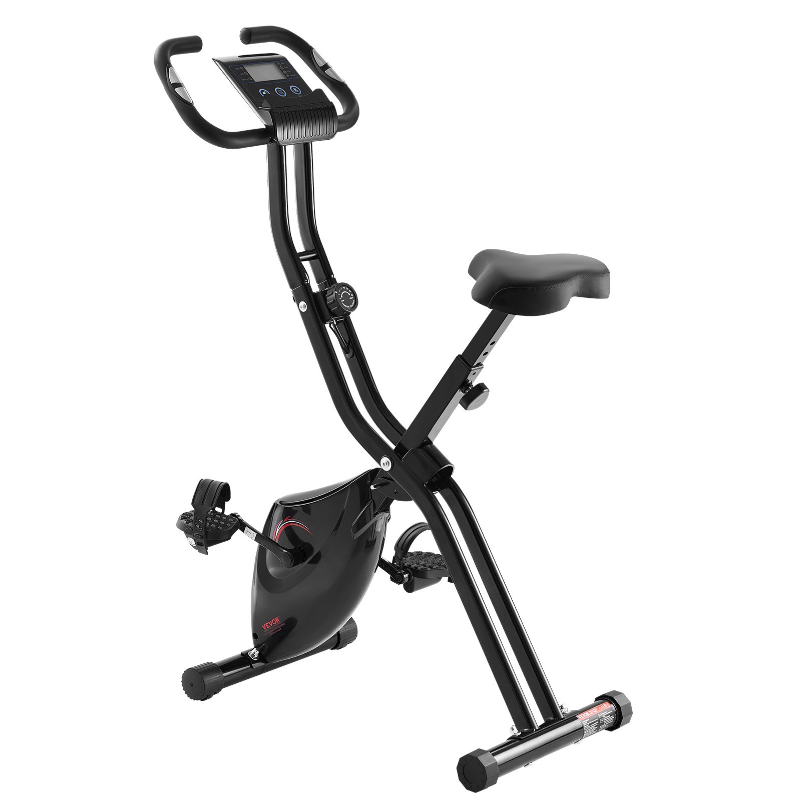 VEVOR Cyclette Pieghevole, Cyclette Pieghevole da Fitness, Cyclette con Resistenza Magnetica Regolabile, Cyclette Verticale da Interno per Allenamento Interno, Comodo Cuscino del Sedile, Monitor LCD