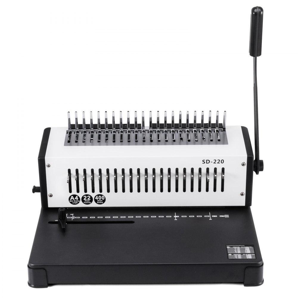 VEVOR Cucitrice Macchina per Rilegatura a Pettine Macchina Rilegatrice per Perforatore a Bobina SD-220B a 21 Fori per Fogli A4 da 400 Fogli