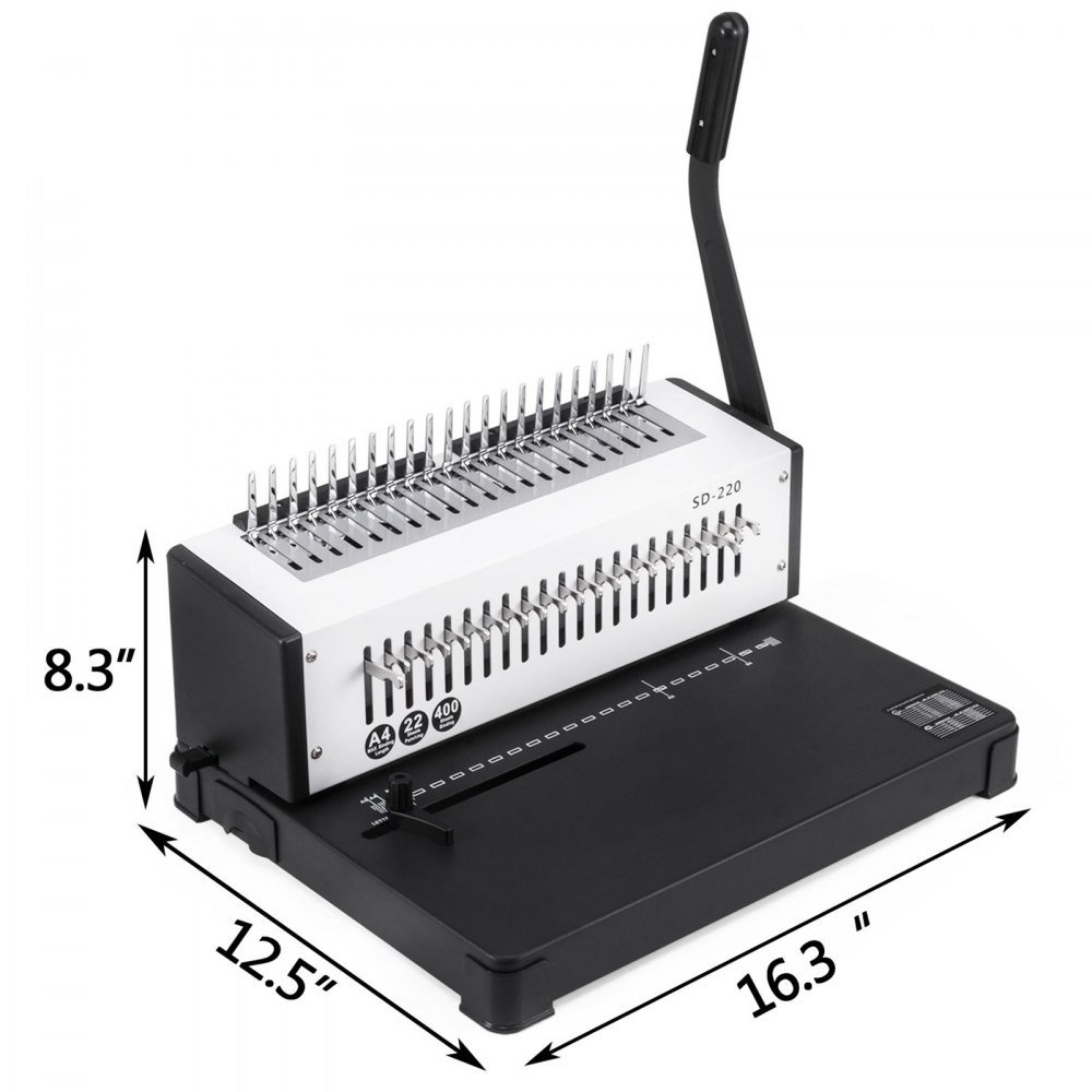 VEVOR Cucitrice Macchina per Rilegatura a Pettine Macchina Rilegatrice per Perforatore a Bobina SD-220B a 21 Fori per Fogli A4 da 400 Fogli
