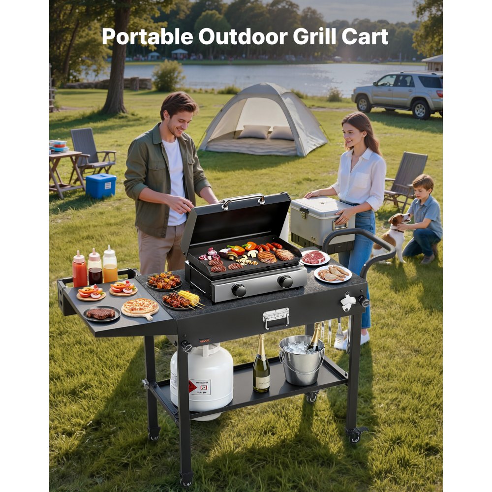 VEVOR Carrello per Griglia da Esterno Tavolo da Griglia da 787 x 432 mm Pieghevole per Esterni con Porta Fazzoletti, Ganci, Ruote, Tavolino Laterale, Tavoli per la Preparazione del Barbecue
