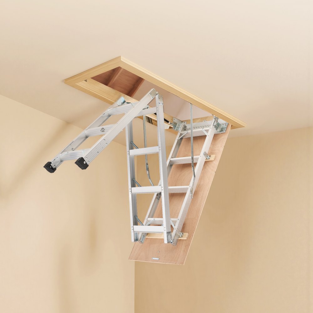 VEVOR Scala per Soffitta, Capacità di Carico Elevata di 170 kg Scala Pieghevole in Alluminio Multiuso, Altezza Regolabile da 3 a 3,13 m Adatta ad Altezze del Soffitto da 2,3 a 3 m per Comodo Accesso