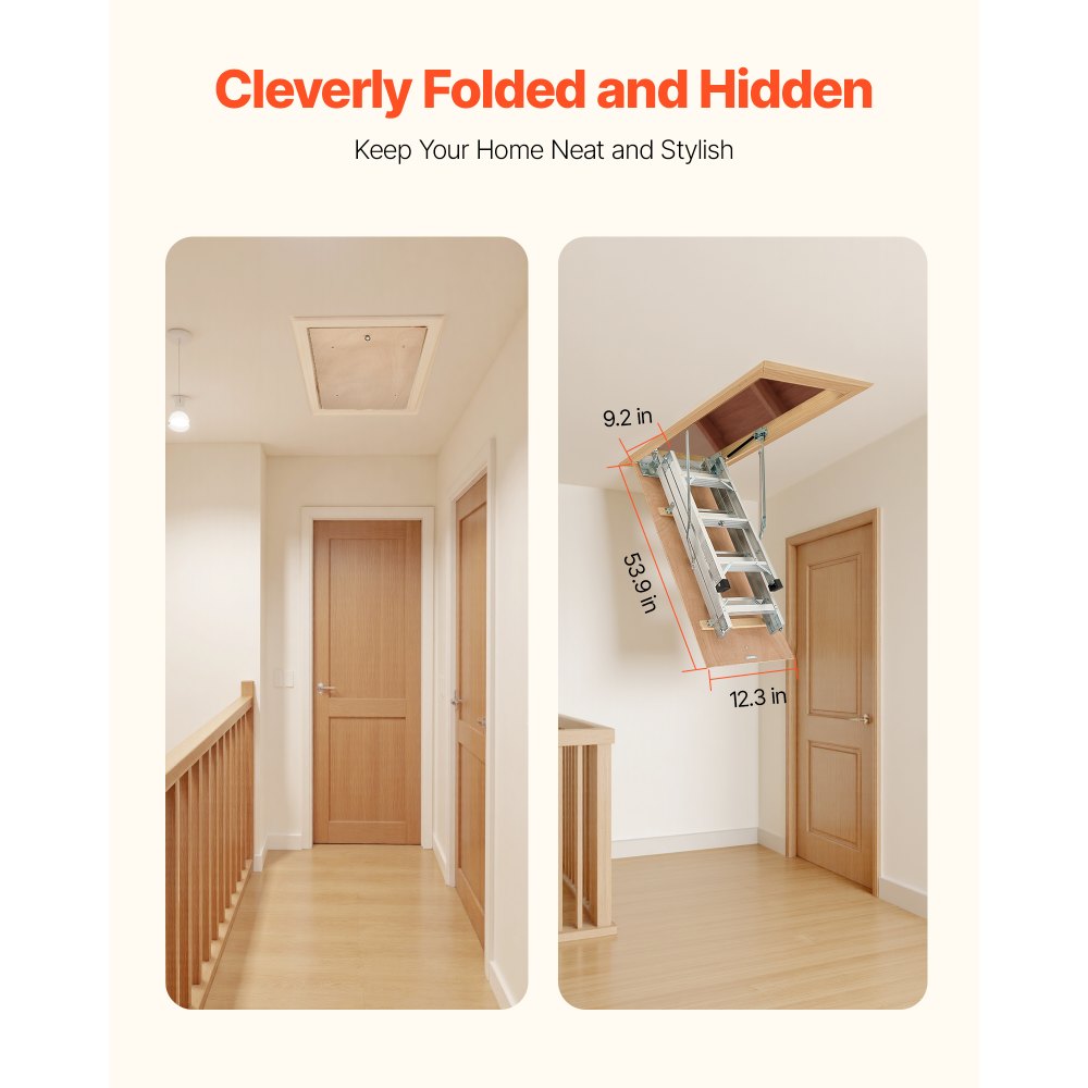 VEVOR Scala per Soffitta, Capacità di Carico Elevata di 170 kg Scala Pieghevole in Alluminio Multiuso, Altezza Regolabile da 3 a 3,13 m Adatta ad Altezze del Soffitto da 2,3 a 3 m per Comodo Accesso