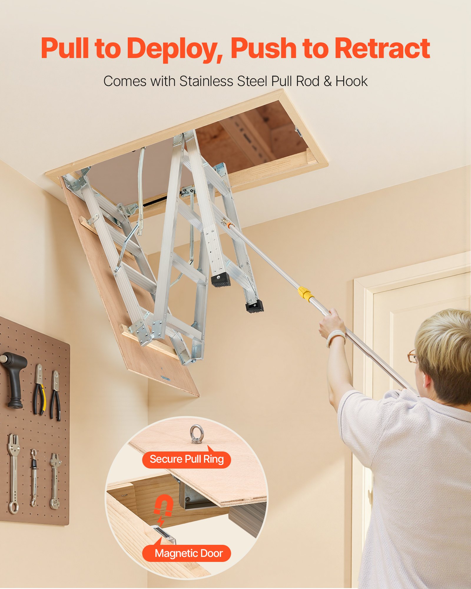 VEVOR Scala per Soffitta, Capacità di Carico Elevata di 170 kg Scala Pieghevole in Alluminio Multiuso, Altezza Regolabile da 3 a 3,13 m Adatta ad Altezze del Soffitto da 2,3 a 3 m per Comodo Accesso