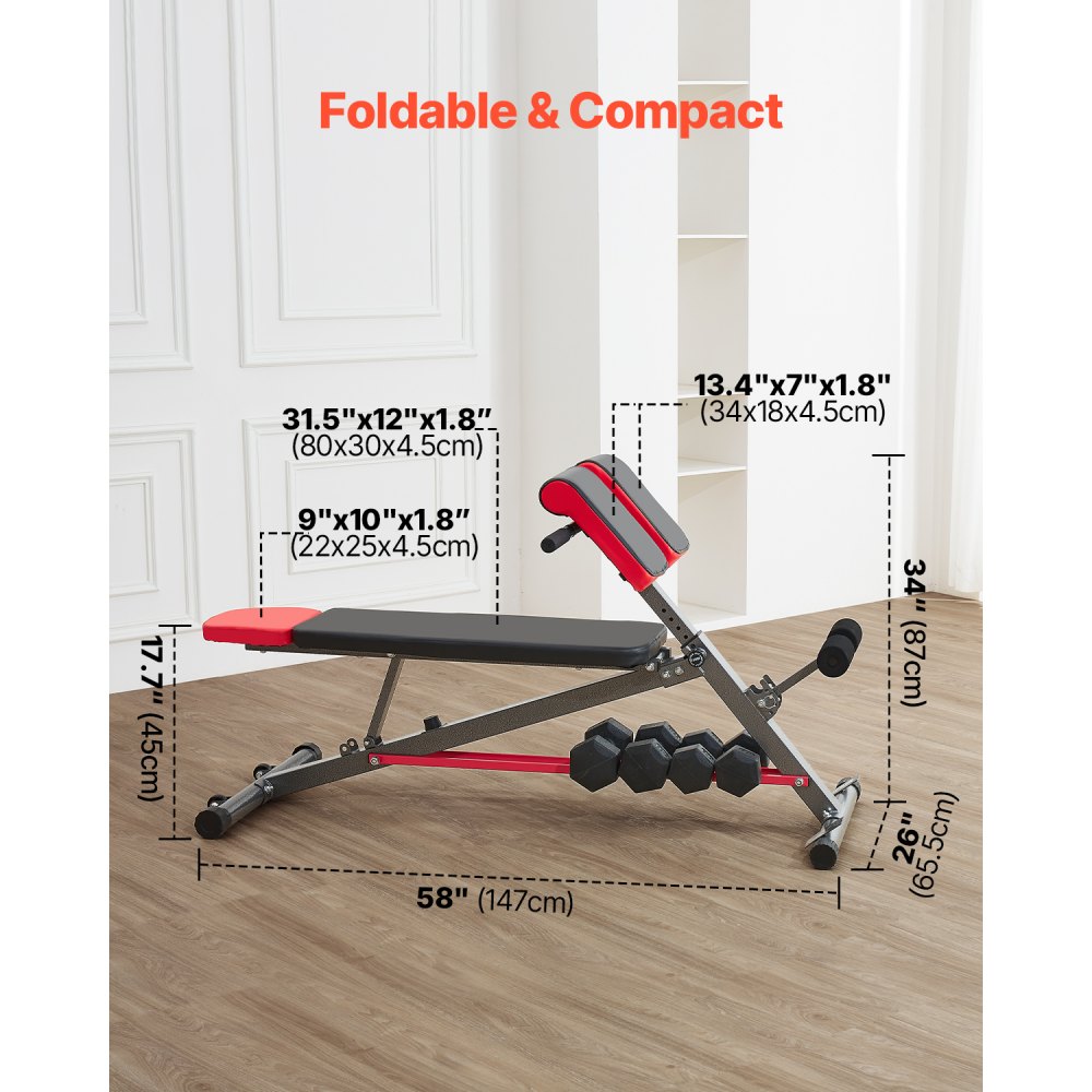 VEVOR Multifunctional Weight Bench for Full Body Workout, Hyperextension Bench Roman Chair, Adjustable Extension Equipment with 300 kg Abdominal Muscle Training, Exercise Equipment for Gym