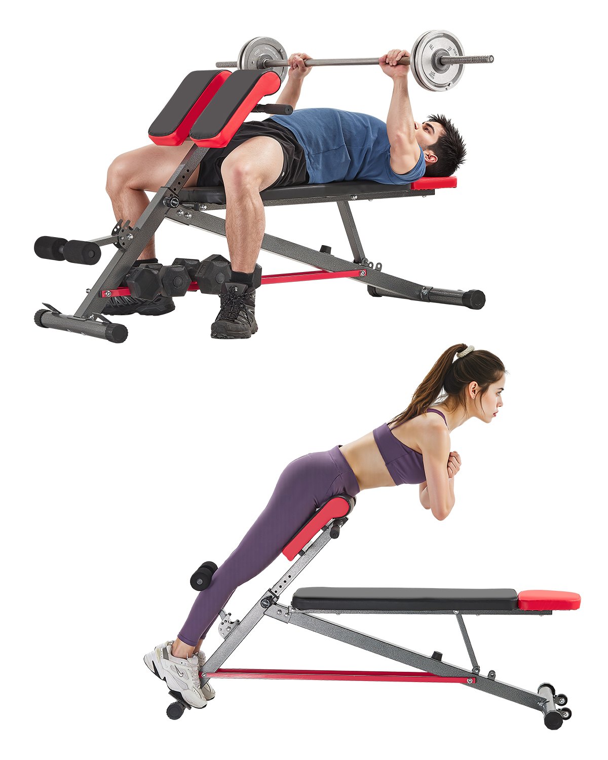 VEVOR Multifunctional Weight Bench for Full Body Workout, Hyperextension Bench Roman Chair, Adjustable Extension Equipment with 300 kg Abdominal Muscle Training, Exercise Equipment for Gym