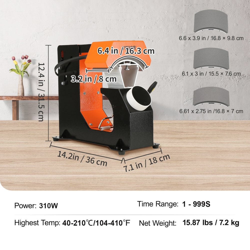 VEVOR Macchina Pressa a Caldo del Cappello Automatica 16,3x8cm 350W 3 Modelli, Termopressa per Cappellini Fai-da-te Funzione Automatica Controllo Tempo & Temperatura 40℃ - 210℃ per Nylon Lino Cotone