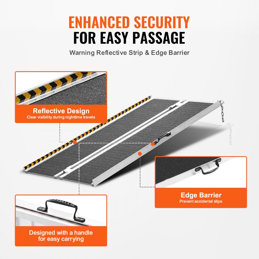 VEVOR Portable Wheelchair Ramp, 1.52 m, 363 kg Load Capacity, Non-Slip Aluminum Folding Threshold Ramp, Foldable Wheelchair Ramp for Mobility Scooters, Ramp for House Steps, Stairs, Doors, Curbs