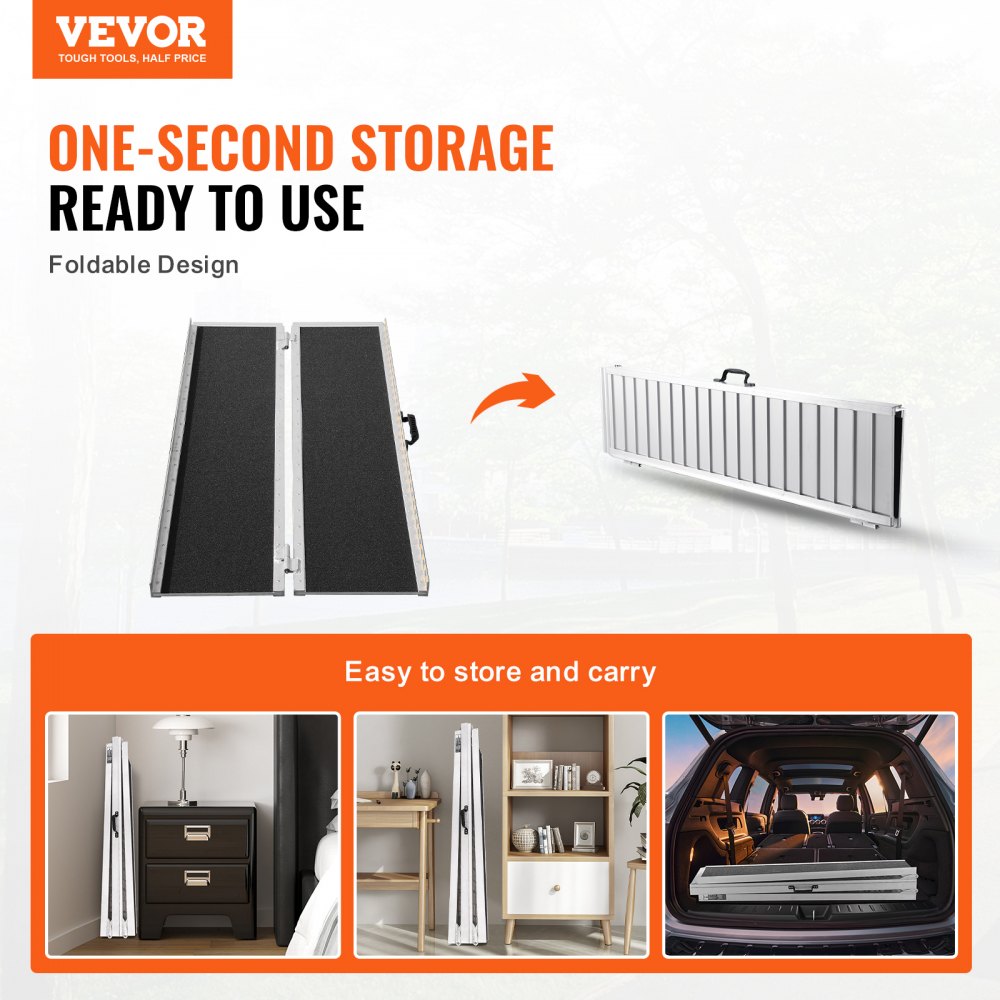 VEVOR Portable Wheelchair Ramp, 182.88 cm, 363 kg Capacity, Anti-Slip Aluminum Folding Threshold Ramp, Foldable Mobility Scooter Ramp, Wheelchair Ramp for Steps, Stairs, Doorways, and Curbs
