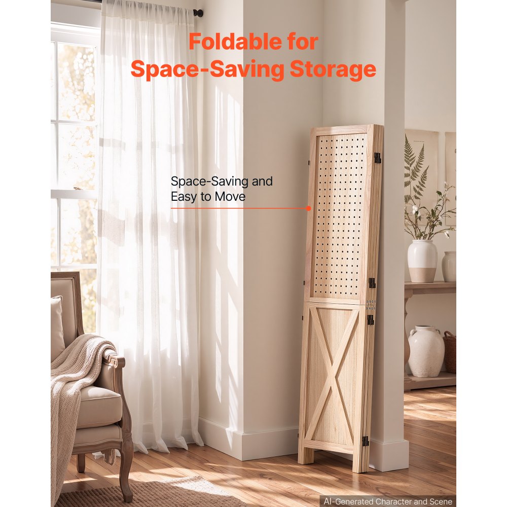 VEVOR Schermo Divisorio per Ambienti in Legno 4 Pannelli da 1520 mm Forato, Pieghevole, per Separamento Spazi e Decorazione Casa, Motivo a X, Cerniere a 360° a Due Vie, Design Rustico con Ferramenta