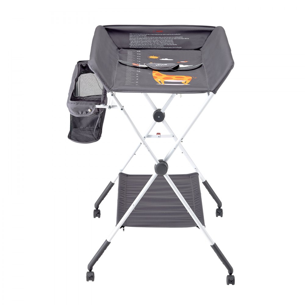 VEVOR Fasciatoio per Neonati, Fasciatoio Pieghevole con Cestino Laterale Portatile ad Altezza Regolabile con Ruote Bloccabili, Organizzatore Multifunzionale per Cameretta dei Bambini, Grigio Scuro