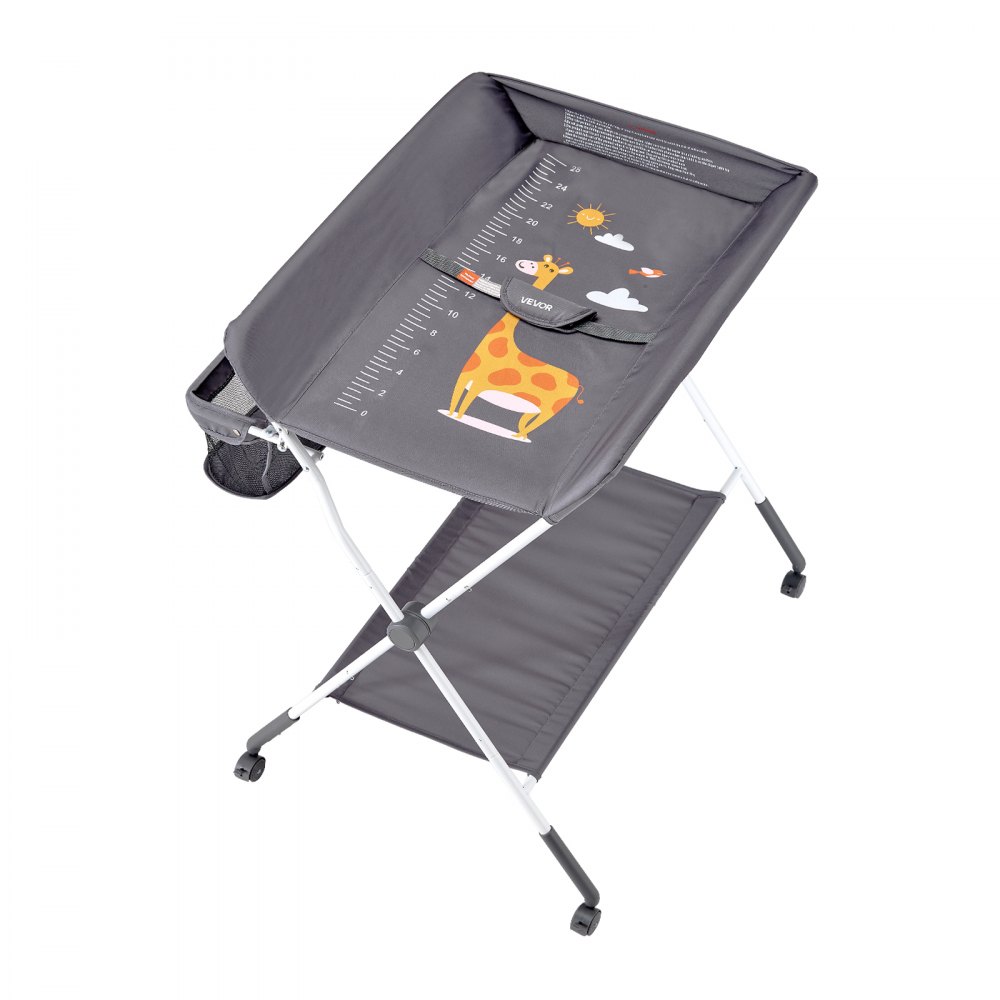 VEVOR Fasciatoio per Neonati, Fasciatoio Pieghevole con Cestino Laterale Portatile ad Altezza Regolabile con Ruote Bloccabili, Organizzatore Multifunzionale per Cameretta dei Bambini, Grigio Scuro