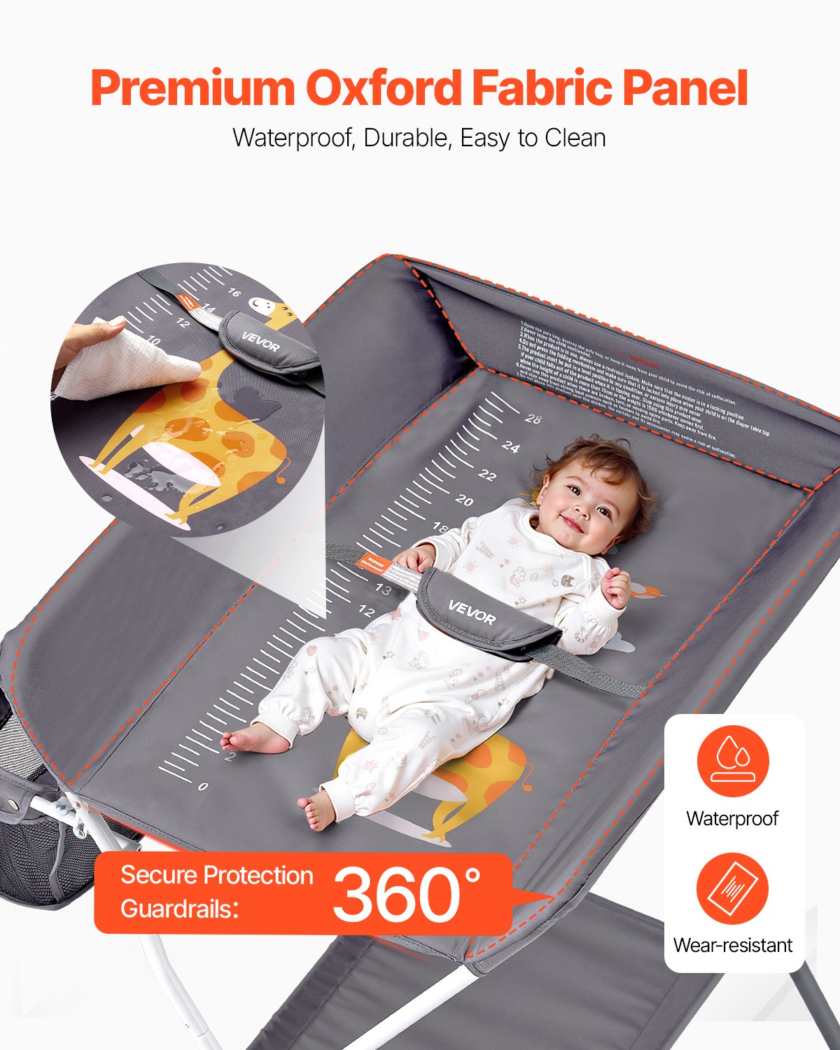 VEVOR Fasciatoio per Neonati, Fasciatoio Pieghevole con Cestino Laterale Portatile ad Altezza Regolabile con Ruote Bloccabili, Organizzatore Multifunzionale per Cameretta dei Bambini, Grigio Scuro