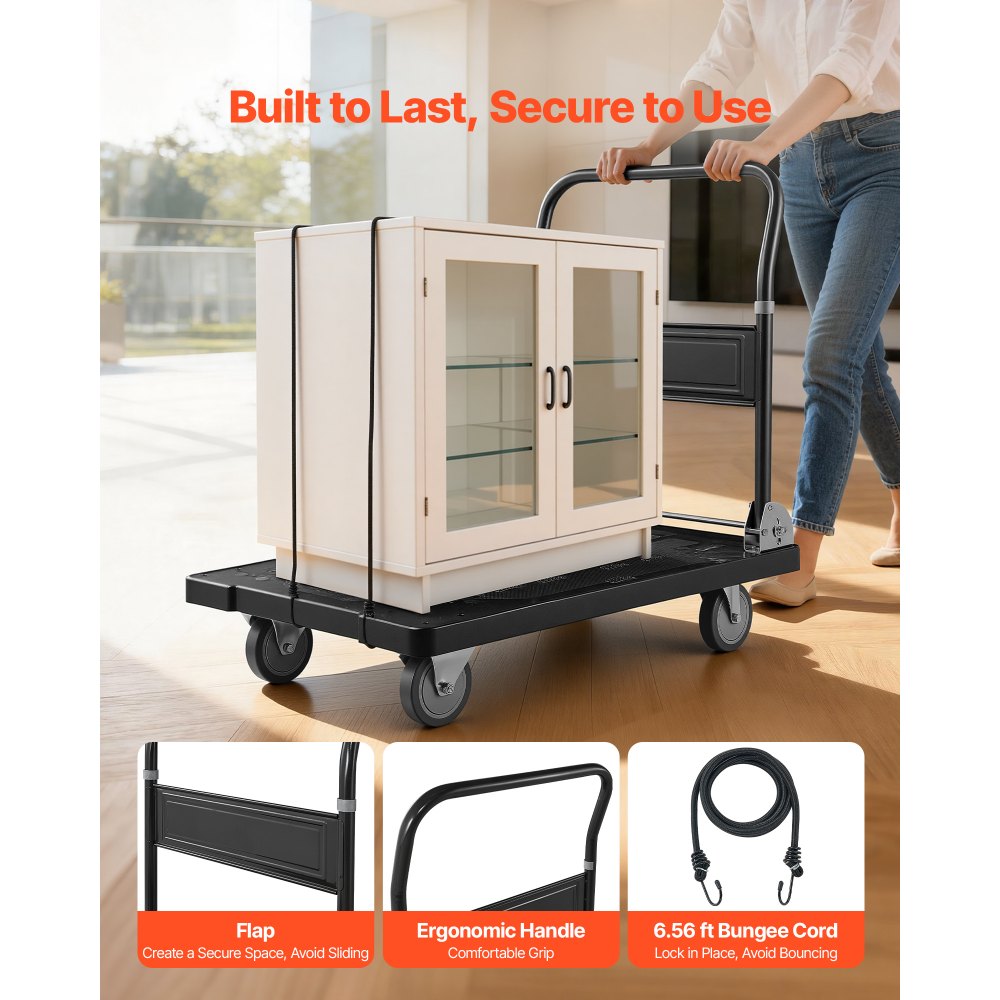 VEVOR Carrello Pieghevole da Trasporto Capacità Carico max. 453,59kg, Carrello con Piattaforma Pieghevole Salvaspazio Dimensioni Piegate 895x595x290 mm Maniglia di Spinta per Traslochi Pacchi Merci