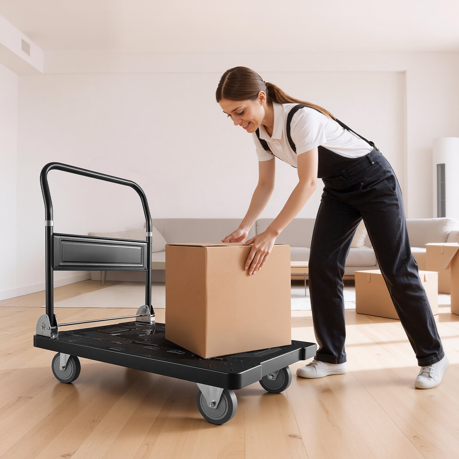 VEVOR Carrello Pieghevole da Trasporto Capacità Carico max. 453,59kg, Carrello con Piattaforma Pieghevole Salvaspazio Dimensioni Piegate 895x595x290 mm Maniglia di Spinta per Traslochi Pacchi Merci